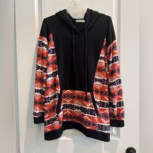 Giddy Up Glamour Aztec Hoodie XL Red Black Western Boho Pullover